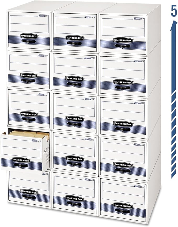 Bankers Box 6 Pack STOR Extra Space Saving Filing Cabinet, Stacks 5 High, Letter, White/Blue