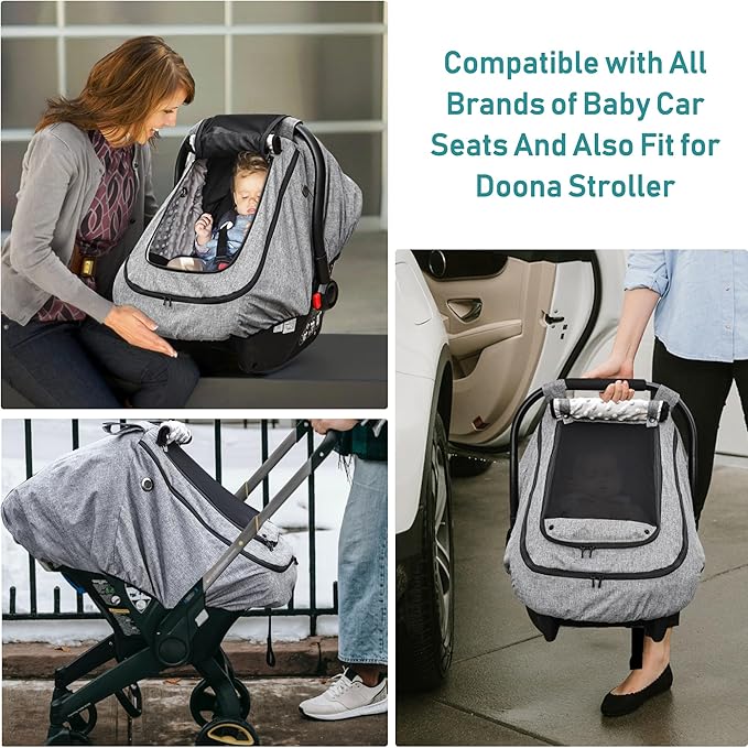 Waterproof Baby Car Seat Cover，YVMVDV Patented Cold Weather Carseat Cover for Babies,Infant Car Seat Cover Canopy for Boy Gir