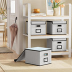 Huolewa File Organizer Box with Lid, Collapsible File Folder Organizer for Office Document Storage, Filing Box with Plastic S