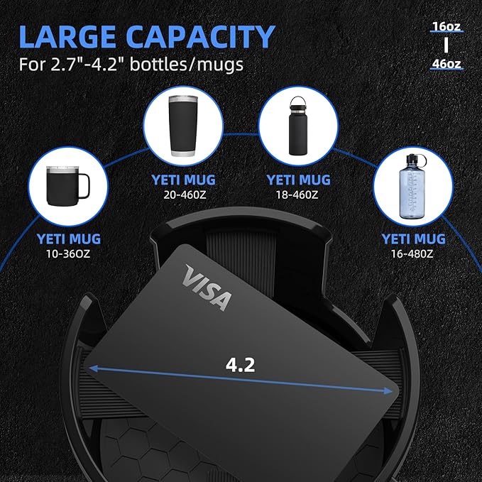 DYLEN Car Cup Holder Expander, Cup Holder Extender Adapter for Car with Expandable Base, Fits Yeti 20/26/30/46oz, Hydroflask 