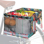 RAYMACE 2Pack Bike Grocery Panniers for Bicycles and Ebikes,Bike Rack Bags with Reflective Spots and Side Pockets,Folding Bike Basket Fits for Most Rear Racks (Leaf)