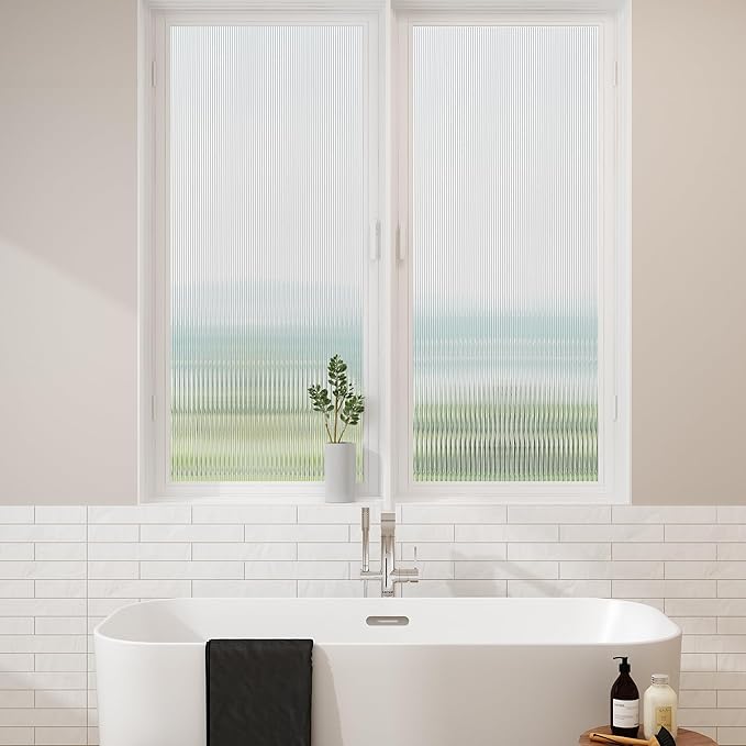 Hilarious Reeded Glass Privacy Film Frosted Window Cling Window Privacy Film 3D Decor UV Blocking Heat Control Static Cling Vinyl No Glue Removable Cover for Bathroom Living Room Office, 23.6''x118''