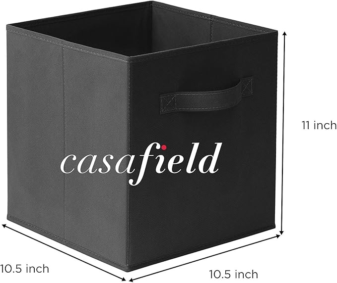 Casafield Set of 6 Collapsible Fabric Cube Storage Bins, Black - 11" Foldable Cloth Baskets for Shelves, Cubby Organizers & M