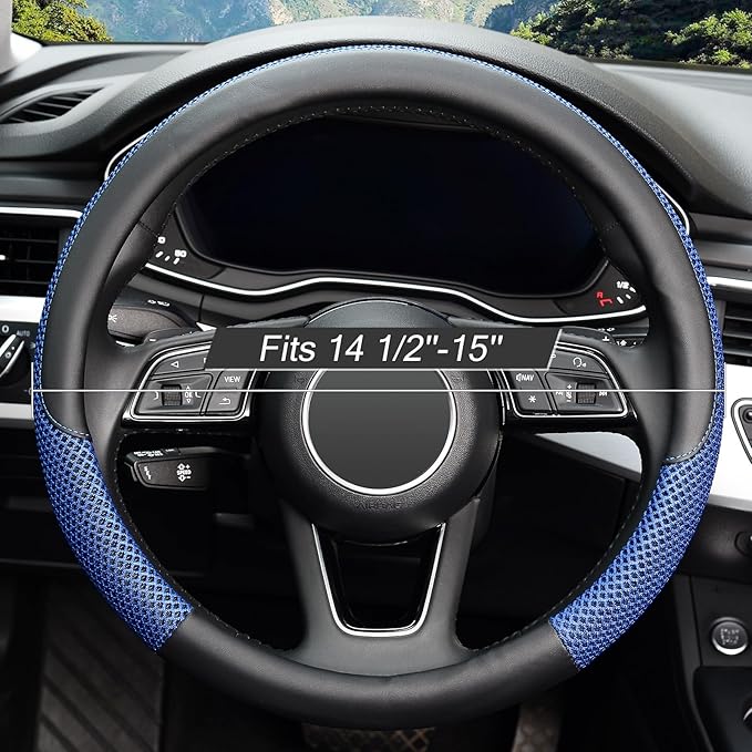 KAFEEK Steering Wheel Cover, Universal 15 inch, Microfiber Leather Viscose, Breathable, Anti-Slip,Warm in Winter and Cool in 