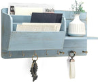 Rebee Vision Pine Wood Rustic Key Holder Wall Mount - Modern Key Holder for Wall with Mail Slot Can Store Letters and 8 Hooks