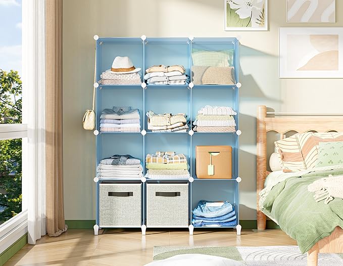 HOMIDEC Closet Organizer, 12-Cube Closet Organizers and Storage, Cube Storage Organizer for Kids, Closet, Bedroom, Bathroom, 