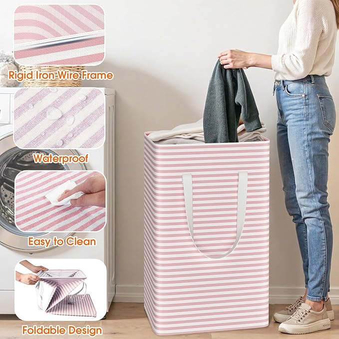 3 Pack Large Laundry Basket,Waterproof & Freestanding Laundry Hamper,Collapsible Clothes Hampers with Easy Carry Long & Reinf
