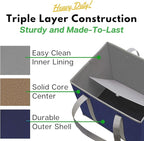 Reusable Grocery Bags (3 Pack) – Heavy Duty Reusable Shopping Bags with Box Shape to Stand Up, Stay Open, Fold Flat – Large Tote Bags are Foldable with Long Handles & Hard Bottom (Navy Blue)