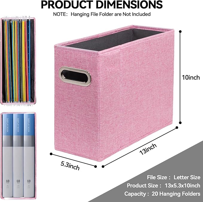 4 Pack Letter Size File Storage Box Collapsible，Fabric Hanging File Folders Organizer, Portable Office Document Holder with M