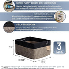 NaturalCozy Storage Baskets 16.8”x13”x7.6” Cotton Rope Woven Baskets for Organizing 3-Pack | Toy Storage Bins | Basket for Sh