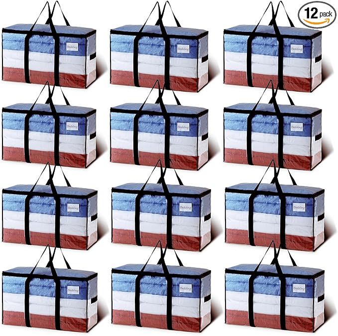 TAILI Extra Large Moving Bags, 12 Pack Clear Heavy Duty Totes For Storage with Visible Window, Wrap Around Handles, Storage B