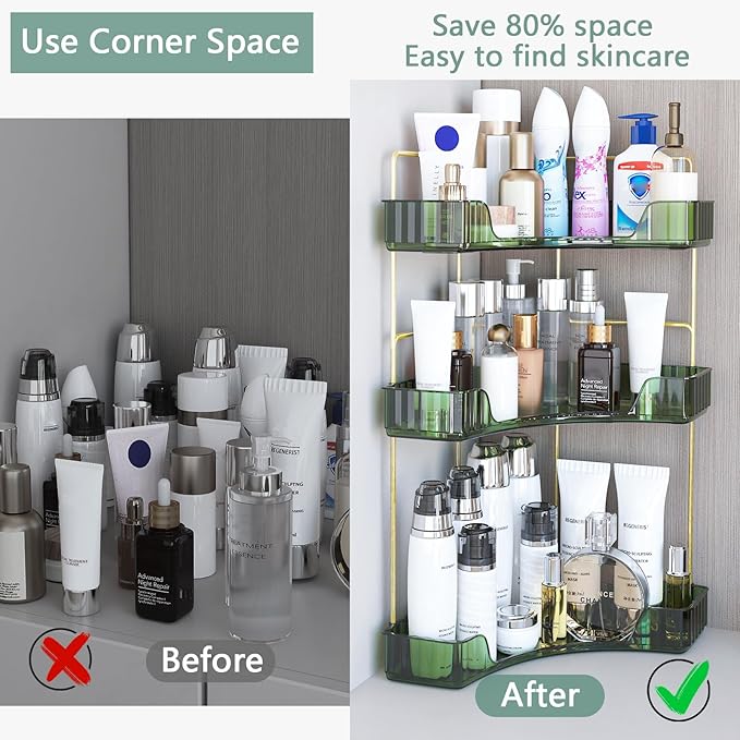 Webetop Corner Bathroom Counter Organizer, Bathroom Makeup Countertop Organizer, Corner Storage Organizers for Vanity, Bathro