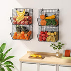 X-cosrack Metal Wire Basket Wall Mount, 4 Tier Extra Large Wall Storage Basket Organizer with Chalkboards, Kitchen Fruits and