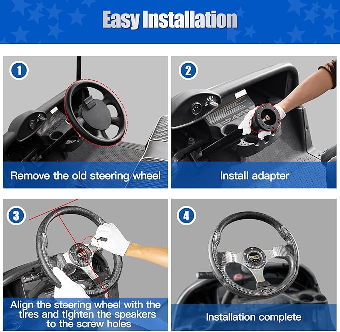 NOKINS Golf Cart Steering Wheel, Universal for EZGO TXT/RXV/Club Car DS/Precedent/Yamaha Fit Most Golf Cart (D Shape Carbon Fiber)