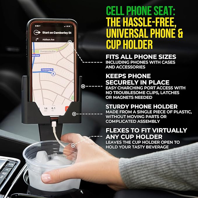 Phone Holders for Your Car, Cup Holder Phone Mount, Universal Adjustable Expander Cradle Hands-Free Driving - Compatible with All Smartphones Car Mount for iPhone Samsung Google Android Mobile Black