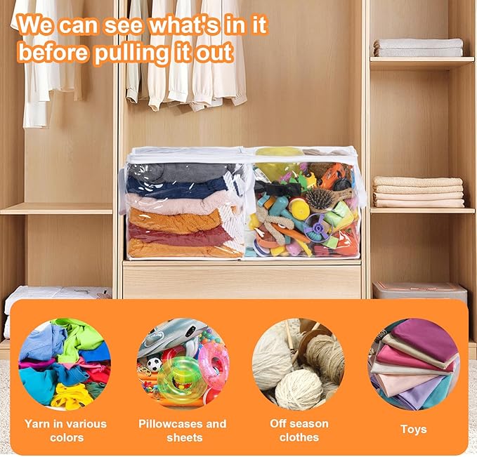 3 PCS Clear Zippered Organizers 12''x12''x12'' Bags with Handles Storage Cube Tote Storage Blanket Bags Bins for Clothes Movi