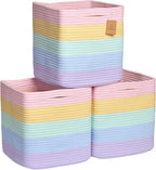 NaturalCozy Storage Cubes 11 Inch Cotton Rope Woven Baskets for Organizing, 3-Pack | Cube Storage Bin | Square Storage Basket