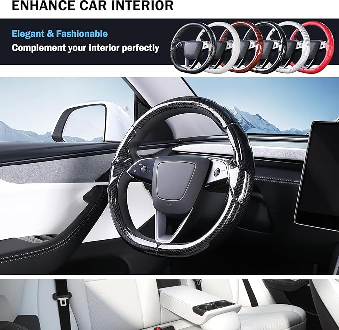 Steering Wheel Cover for Tesla Model 3 Highland(2024-Present)/ Model Y Juniper(2025-Present),Anti-Slip,Comfortable Grip,Breathable,Customized for Tesla Model 3/Y Accessories,Bright Black