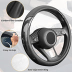 KAFEEK Carbon Fiber Steering Wheel Cover, Universal 15 inch, Anti-Slip, Odorless,Black