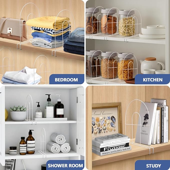 12-Pack 12" Tall Shelf Dividers - Closet Shelf Organizer - Easy to Install - No Tool - White PE Coating Steel