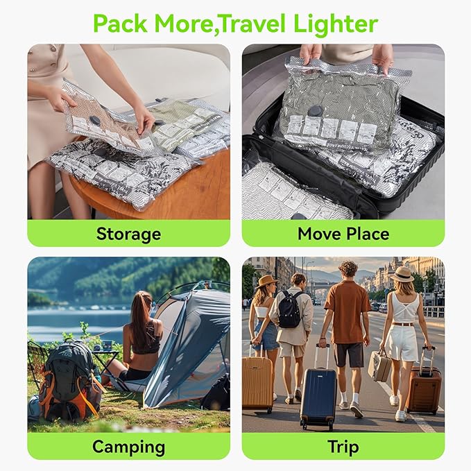 12 Pack Vacuum Bags for Travel with USB & TYPE C Pump,Compression Packing Cubes for Luggage,Carry-on Space Saver Vacuum Seal 