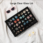 Frebeauty 40 Grid Jewelry Tray,Adjustable Earring Holder Organizer with Glass Lid,Velvet Drawer Jewelry Organizer for Rings,S