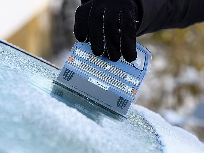 BRISA VW Collection - Volkswagen Polycarbonate Ice Scraper Windshield Scraper Snow Remover Winter Car Accessory in T3 Bus Vanagon Design (Front/Blue)