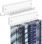 Tie Rack Belt Hanger Wall Mounted, Lomrsiul Non Slip 180 Degree Rotating Tie Organizer for Men Closet with 18 Hooks Closet Or