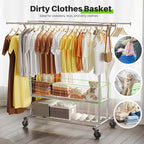 HOKEEPER Heavy Duty Clothes Rack Load 635 LBS, Clothing Rack for Hanging Clothes Adjustable Rolling Garment Rack with Wheels 