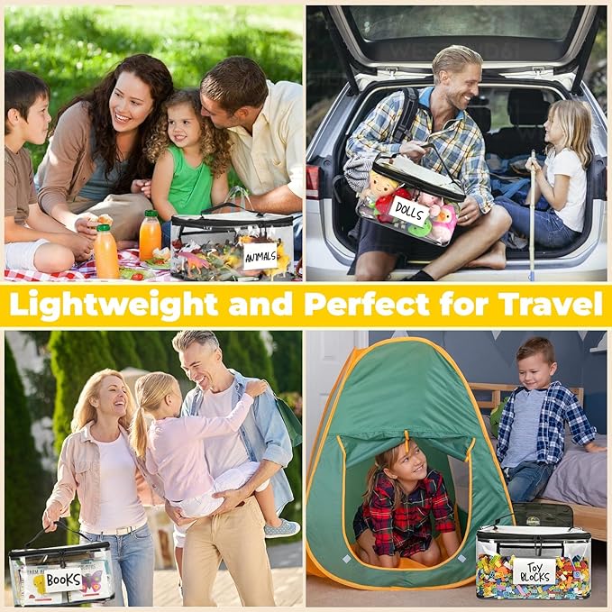 6-Pack Extra Large Toy Storage Bags with Zippers & Labels, Reusable Clear TPU Waterproof Organizer for Kids Toys, Building Bl