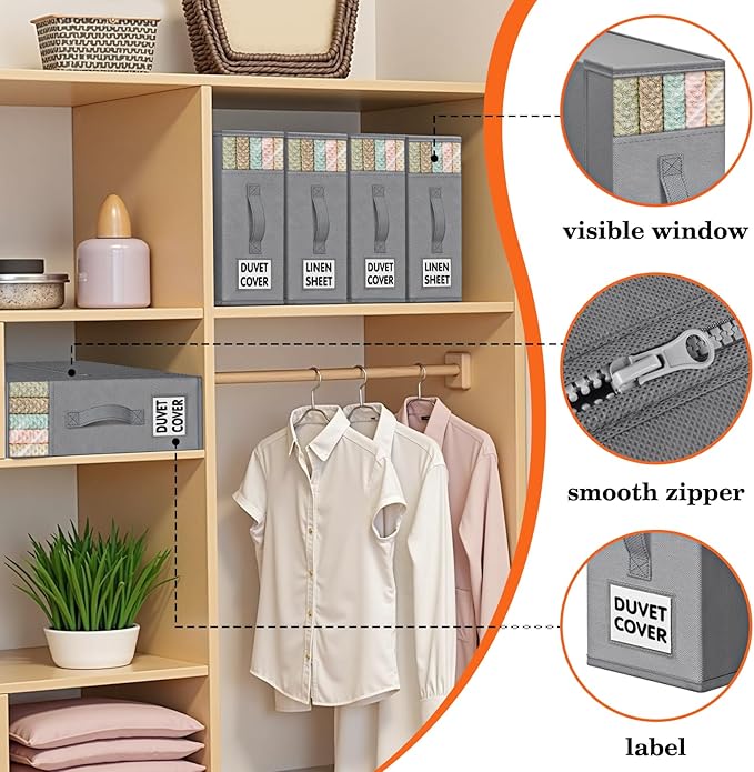 WOWBOX Sheet Organizers and Storage,Closet Bed Sheet Organizer Under Bed Storage and Organization with Label Cards & Clear Wi