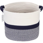 Hinwo Oval Cotton Rope Storage Basket Collapsible Nursery Storage Box Container Organizer with Handles, 16 x 13 inches, Off W