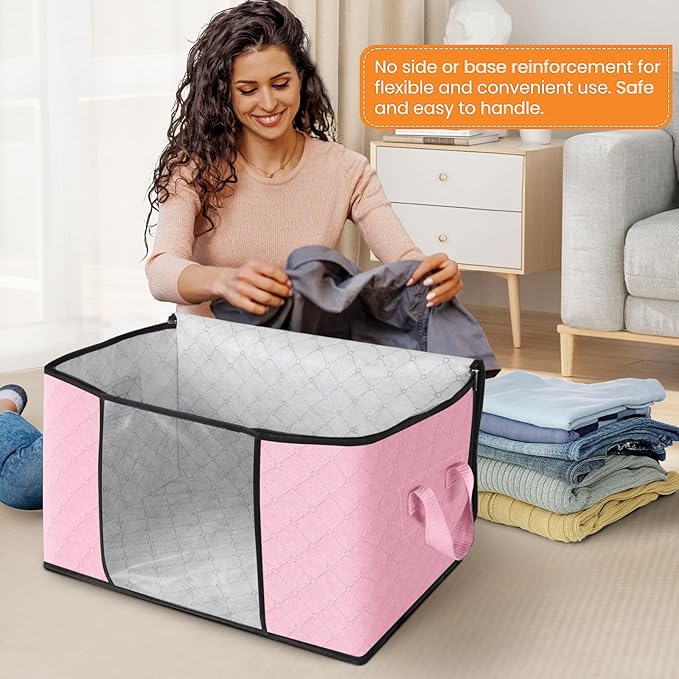 Fab totes 6 Pack Clothes Storage, Foldable Thick Fabric Blanket Storage Bags, Containers for Organizing Bedroom, Closet, Clot
