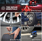 Car Emergency Safety Kit Bag with Digital Air Compressor,Jumper Cables,First Aid Kit, Winter Vehicle Roadside Safety Kit with