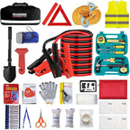 Car Emergency Roadside Tool Kit with Jumper Cable Shovel,Auto Truck Vehicle Assistant Safety Kit Bag for Men Women with First