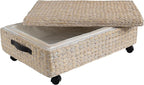 happimess BSK1006D Chett 26.38" Minimalist Hand-Woven Hyacinth/Wood Underbed Storage Bin with Wheels and Handles, White Wash/