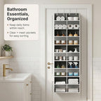 10-Pocket Over the Door Organizer with Heavy-Duty 600D Oxford Fabric, Upgraded Hooks with Silicone Protectors for Dorm, Close