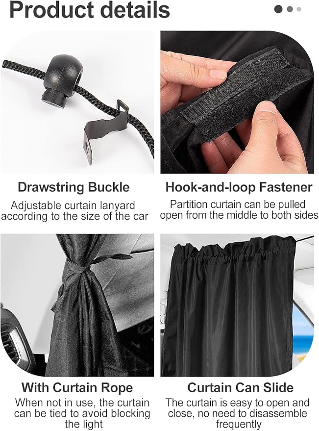 PAMASE Car Divider Curtain - Wide Car Privacy Blackout Shades with Storage Bag for Baby Nap, Removable Sedan SUV Van Sunshade Covers Screen for Car Camping Sleeping Accessories