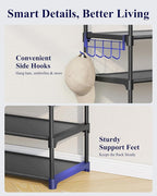 Kitsure Shoe Rack for Closet - 10-Tier Shoe Organizer with Hook Rack, Large-Capacity & Space-Saving Shoe Shelf for Entryway, 