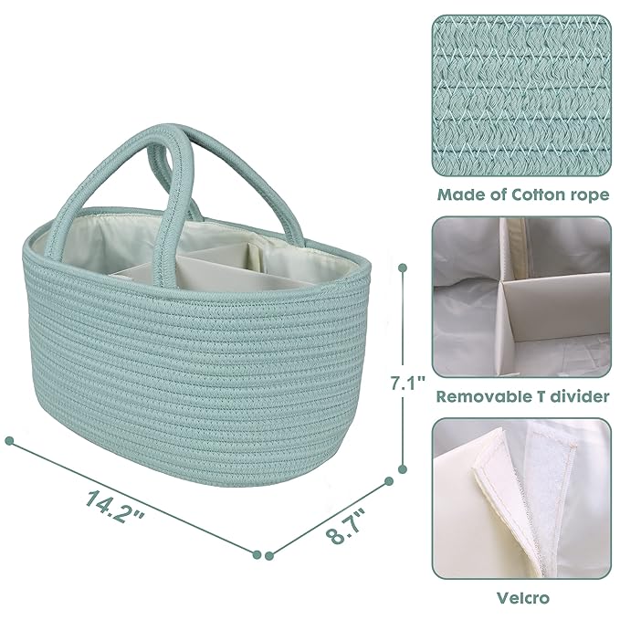 Diaper Caddy Organizer for Baby Cotton Rope Nursery Storage Bin Basket Portable Holder Tote Bag for Changing Table Car Travel
