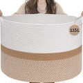 INDRESSME 115L Extra Large Cotton Rope Basket, Woven Baby laundry Blanket Basket for Home Decor Living Room Nursery, Toy Stor