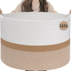 INDRESSME 115L Extra Large Cotton Rope Basket, Woven Baby laundry Blanket Basket for Home Decor Living Room Nursery, Toy Stor