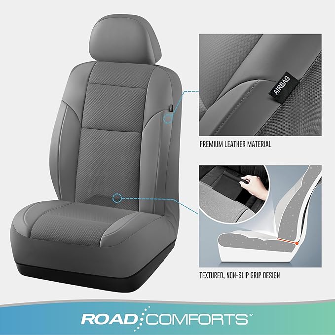 Road Comforts Full Set Leather Mesh Car Seat Cover - Front and Rear, Breathable & Stylish, Airbag Compatible, Universal Fit f