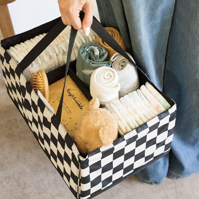 Tiny Twinkle Diaper Caddy Organizer | Foldable Baby Storage Basket with Removable Divider | Waterproof & Mess-Proof Fabric, P