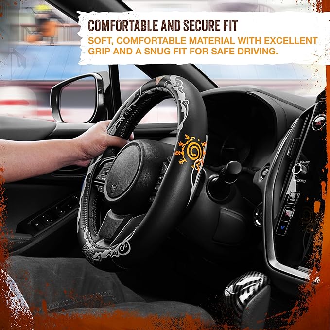 Naruto Shippuden Car Steering Wheel Cover, 15 Inch Anime Steering Wheel Cover, Cushioned Soft Comfortable Cover Anime Car Accessories for Men Women, Kirigakure