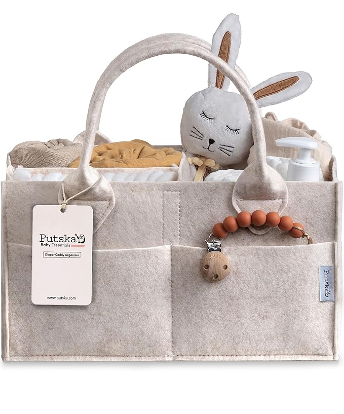 PUTSKA Baby Diaper Caddy Organizer - Nursery Storage Basket for Diaper Station, Baby Basket Shower List and Registry Gift Mus