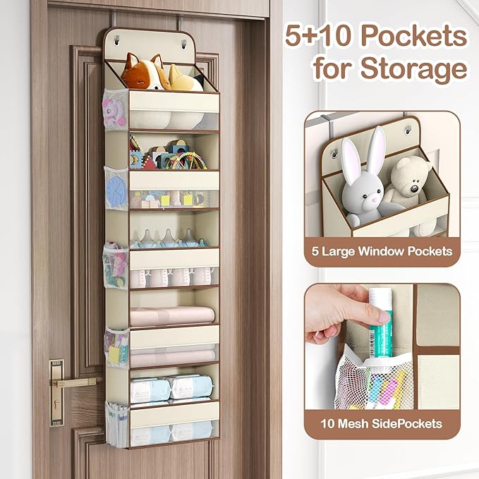 LAMU 5-Tier Over The Door Organizer Hanging, Swing - Proof Closet Behind Door Storage for Baby Clothes, Back of Door Organize