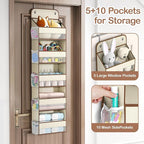 LAMU 5-Tier Over The Door Organizer Hanging, Swing - Proof Closet Behind Door Storage for Baby Clothes, Back of Door Organize
