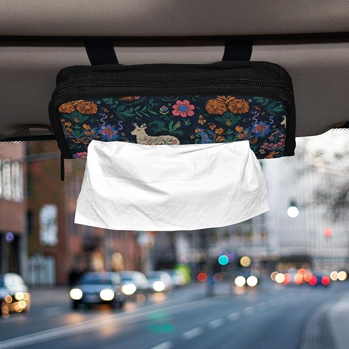 Car Tissue Holder Car Visor Organizer Tissue Box Holder for Car Sun Visor Organizer with Car Vehicle Accessories Essentials Interior for Women Men Dark Harp Sheep Flowers Embroidery