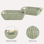 StorageWorks Extra Large Wicker Storage Basket for Organizing with Wooden Handles, Toilet Paper Baskets for Shelf, Bosana Gre